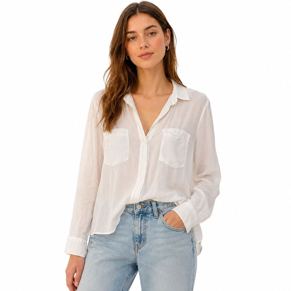 Bella Dahl Shirt Womens Large White Rayon Collared Button Front Long Sleeve Top